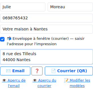 Formulaire de demande avec option enveloppe à fenêtre pour l'impression du courrier